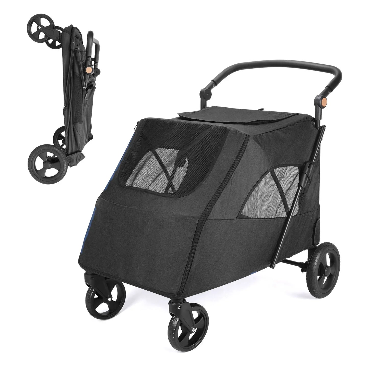 Pet Stroller for Large Dogs,Up to 66lbs Pet Pram Adjustable Handle, Folding Dog Buggy, XXL Storage Double Pet Pram for Cats