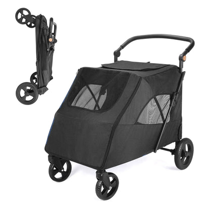 Pet Stroller for Large Dogs,Up to 66lbs Pet Pram Adjustable Handle, Folding Dog Buggy, XXL Storage Double Pet Pram for Cats