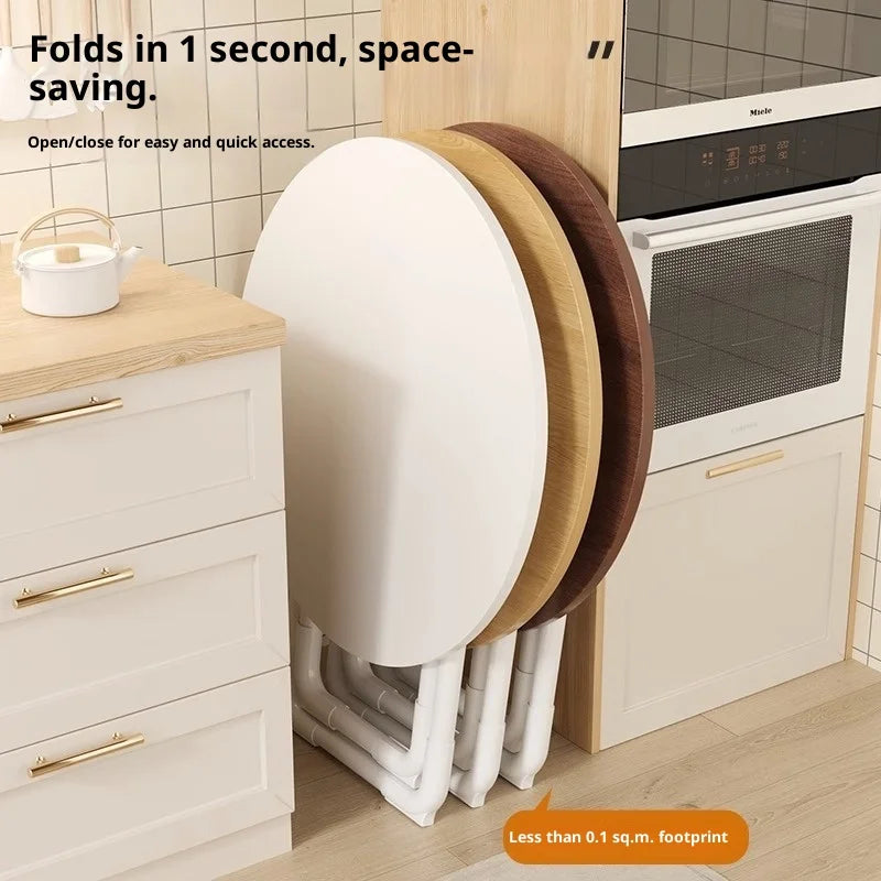 Portable Folding Round Dining Table Space Saving Kitchen Table Small Apartment Balcony Outdoor Lightweight Easy Storage Wood