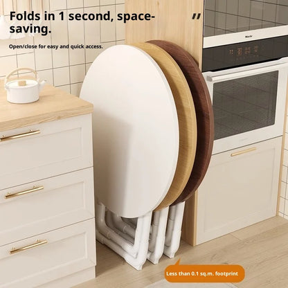 Portable Folding Round Dining Table Space Saving Kitchen Table Small Apartment Balcony Outdoor Lightweight Easy Storage Wood