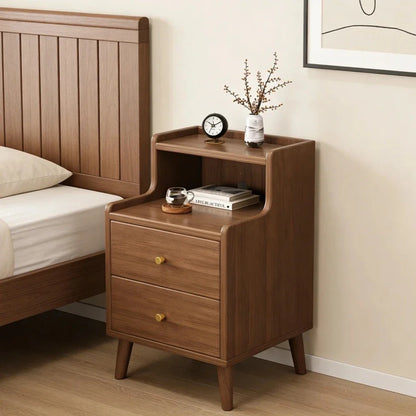 Modern New Chinese Style Nightstand - Narrow Solid Wood Bedside Table with Storage Drawer, Minimalist Bedroom Furniture