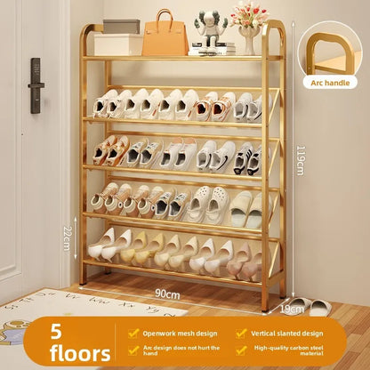 Steel shoe rack household door simple storage space saving metal multi-layer narrow shoe cabinet