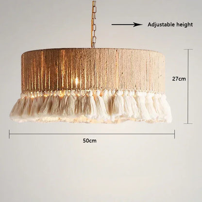 Bohemian Vintage Hemp Rope Pendant light E27 Tassel Cage Chandelier with Dining Room Kitchen Island Farmhouse Rest hanging light