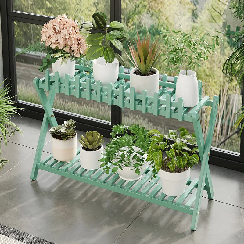 Natural Bamboo Multi Tier Floor Plant Stand Mobile Flower Pot Shelf Indoor Outdoor Balcony Living Room Succulent Display