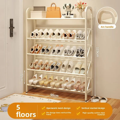 Steel shoe rack household door simple storage space saving metal multi-layer narrow shoe cabinet