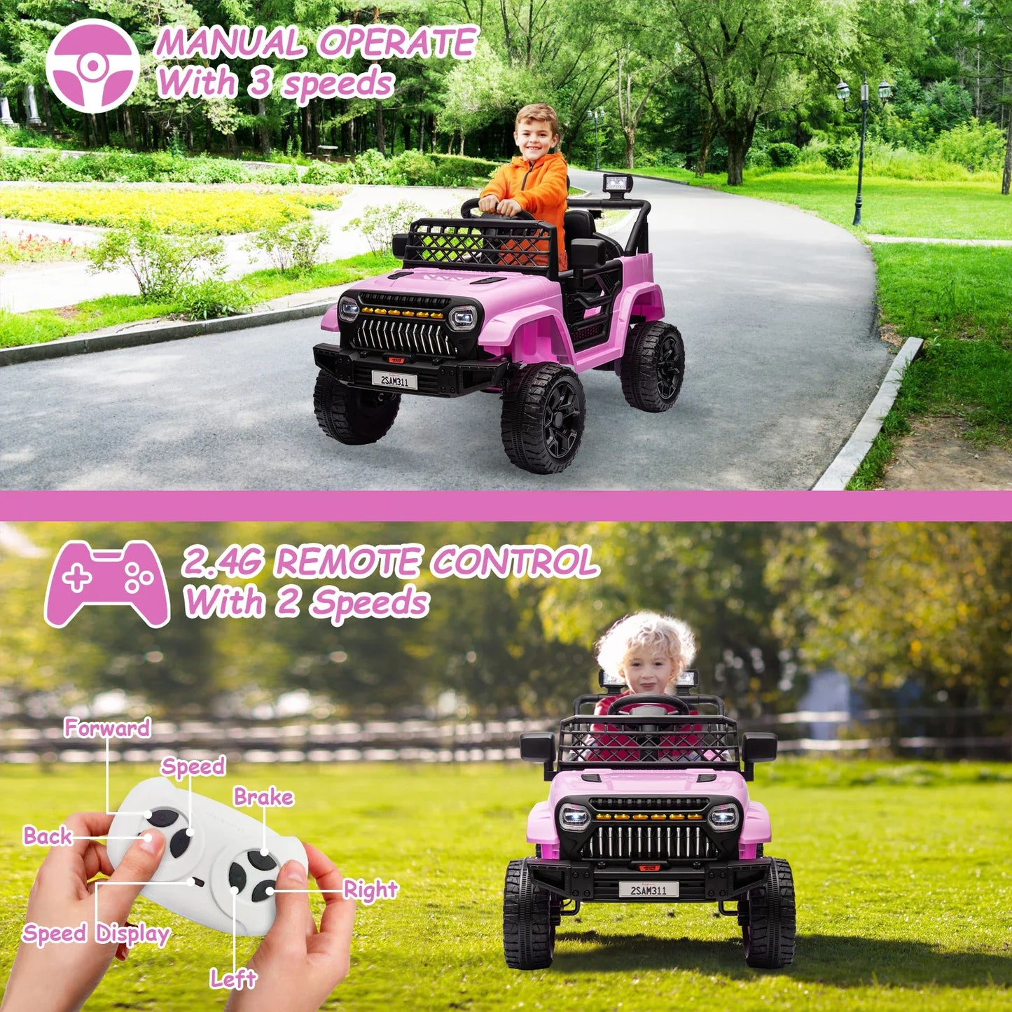 12V Kids Ride On Truck Car Toy Battery Powered Electric Vehicle with Remote Control, Spring Suspension, LED Lights, Music,