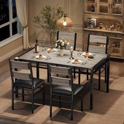 Dining Table Set for 4, Wood Kitchen Table Chairs Set of 4 with Corner Protector, Kitchen Table with 4 Upholstered Chairs