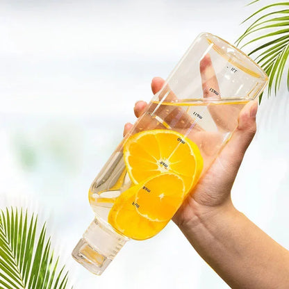 300-1000ml High Borosilicate Glass Water Bottle Portable Sports Leak Proof Water Cup with Time Marker Transparent Water Cup