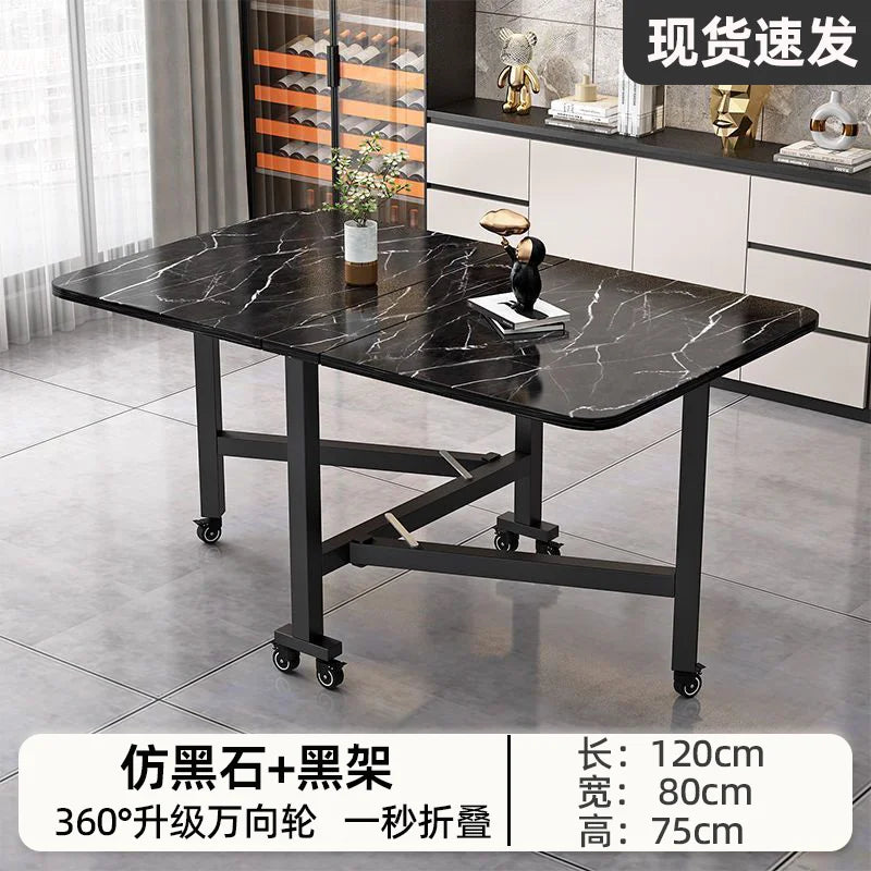 Folding dining table for small household multifunctional folding rock board table rectangular living room movable dining table