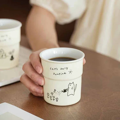 225ml Cat Pattern Coffee Mug Simple Kitten Life Illustration Water Cup Breakfast Milk Cup Home Office Afternoon Tea Cup Gift Mug