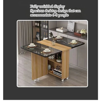 Folding dining table household small apartment movable pulley retractable rectangular simple multi-functional eating table