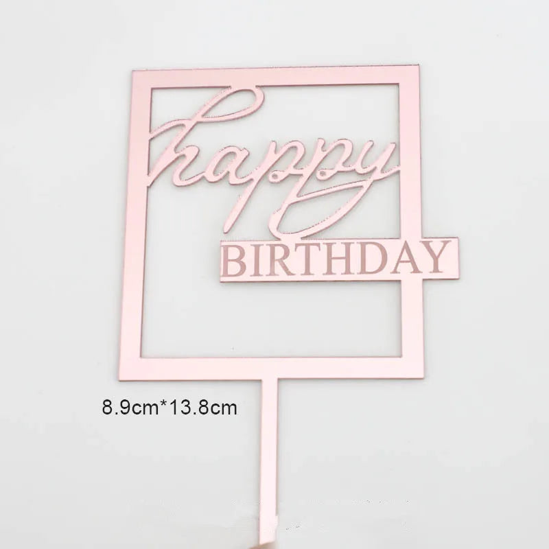 New Happy Birthday Cake Toppers Gold Acrylic Birthday girl Kids Birthday Party Cake Topper Dessert Decoration Baby Shower Gift