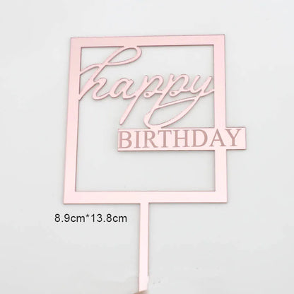 New Happy Birthday Cake Toppers Gold Acrylic Birthday girl Kids Birthday Party Cake Topper Dessert Decoration Baby Shower Gift