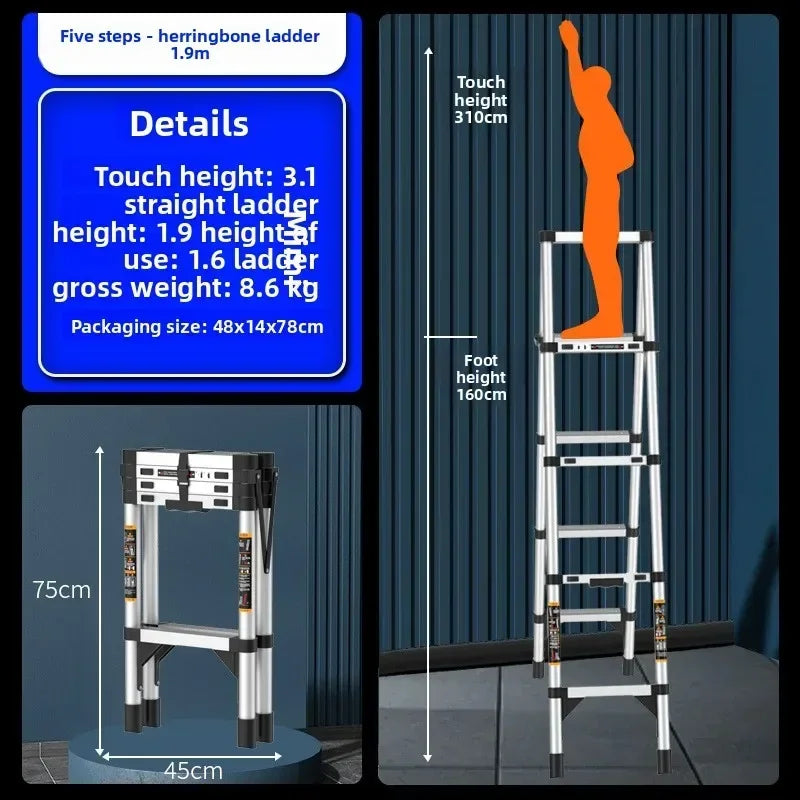Stainless steel telescopic ladder thickened straight ladder folding herringbone ladder portable household ladder