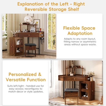 Vanity Desk Set with Storage Cushioned Stool and Charging Station, Triangle Makeup Desk with