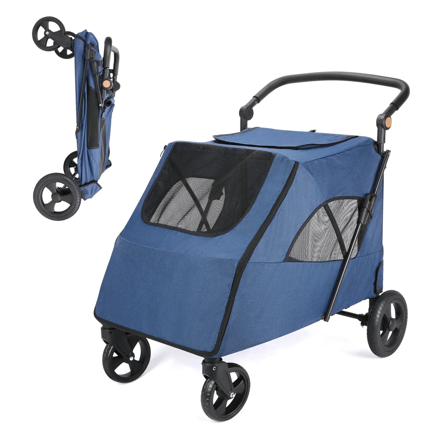 Pet Stroller for Large Dogs,Up to 66lbs Pet Pram Adjustable Handle, Folding Dog Buggy, XXL Storage Double Pet Pram for Cats