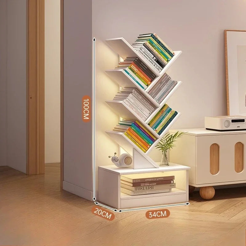 Tree-shaped Bookshelf Solid Wood Book Rack Floor-to-ceiling Space-saving Shelf Living Room Storage Shelf Display Shelf Household