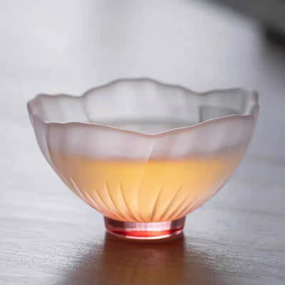 4 Pieces Glazed Glass Frosted Pink Sakura Japanese Teacup, Pink Glazed Lady, Household Flower Teacup, Tea Cup, Petal  Cup