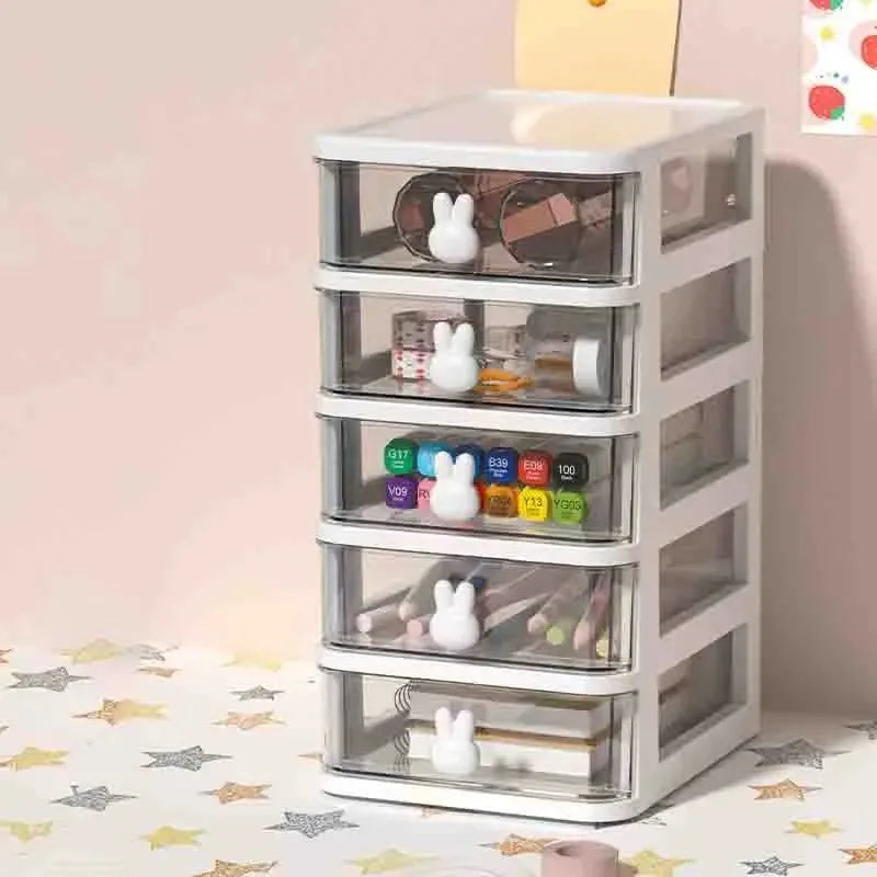2-5 Layers Clear Stacking Drawer Organizer Multi-Tier PP Storage Box Cartoon for Office/Beauty Products, Modular Desktop System