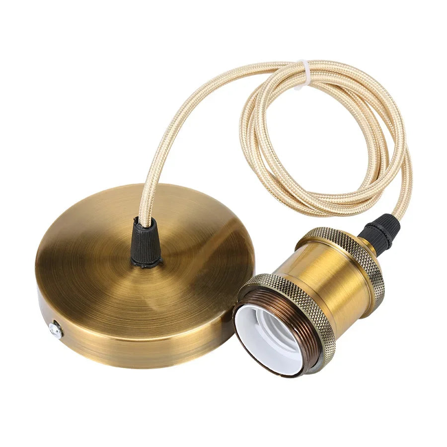 E27 suspension wire lamp holder, antique copper metal pendant lamp holder set, vintage electroplated aluminum shell lamp holder