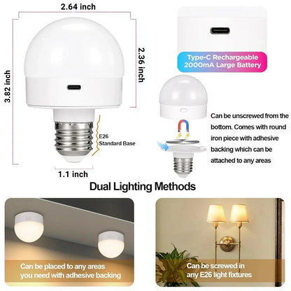 GGbingo 3 Color Temperatures Rechargeable Light Bulbs Remote Control Battery Operated Light Bulb with Timer Dimmable Lamp