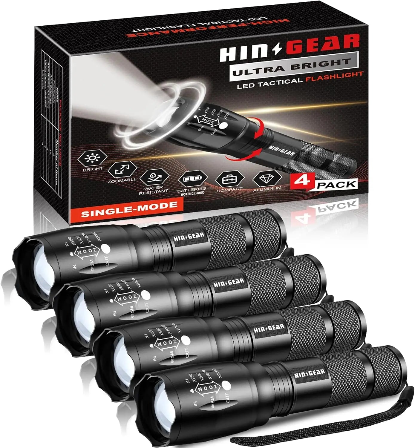 4-Pack Zoomable LED Tactical Flashlight, 2000 Lumens Water Resistant Portable Pocket Light for Emergency Camping