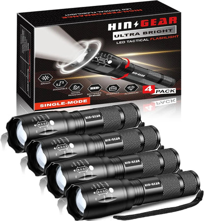 4-Pack Zoomable LED Tactical Flashlight, 2000 Lumens Water Resistant Portable Pocket Light for Emergency Camping