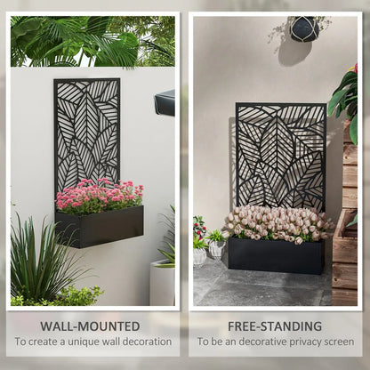 Outdoor Privacy Screen with Raised Graden Bed, Metal Frame