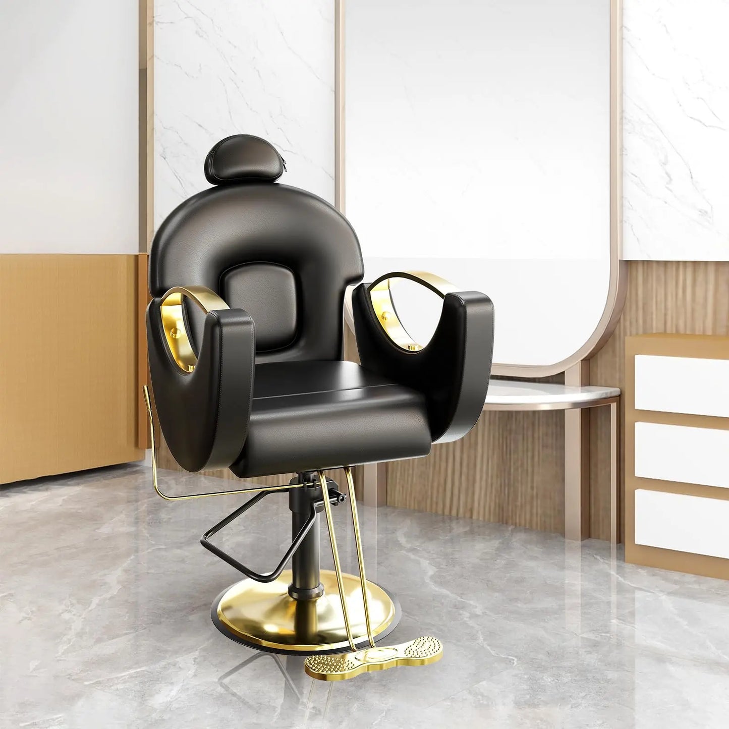 Commercial Barber Chair Reclining & 360° Swivel, Heavy Duty Hydraulic Salon Chair With Adjustable Height For Haircut Shampoo