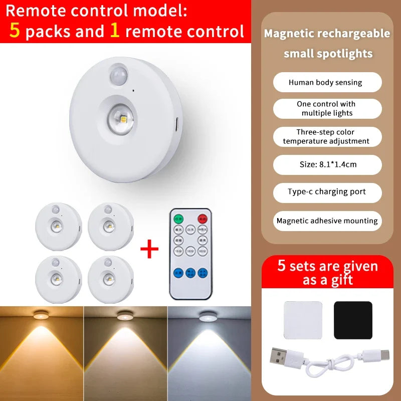 Motion Sensor LED Under Cabinet Lamp Dimmable Rechargeable Night Light Stairs Closet Room Aisle Tube Bar Detector Bulb