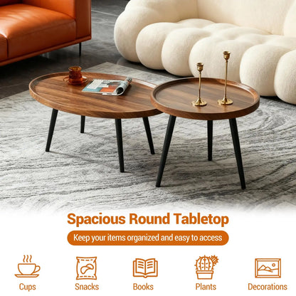 Nesting Coffee Table Set of 2 Mid Century Modern Walnut End Tables For Living Room Small Spaces Sofa Side Table