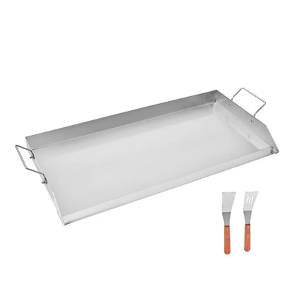 Stainless Steel Griddle 32x16 inch Universal Flat Top Rectangular Plate for Gas Grill BBQ Teppanyaki Portable Cookware with Han
