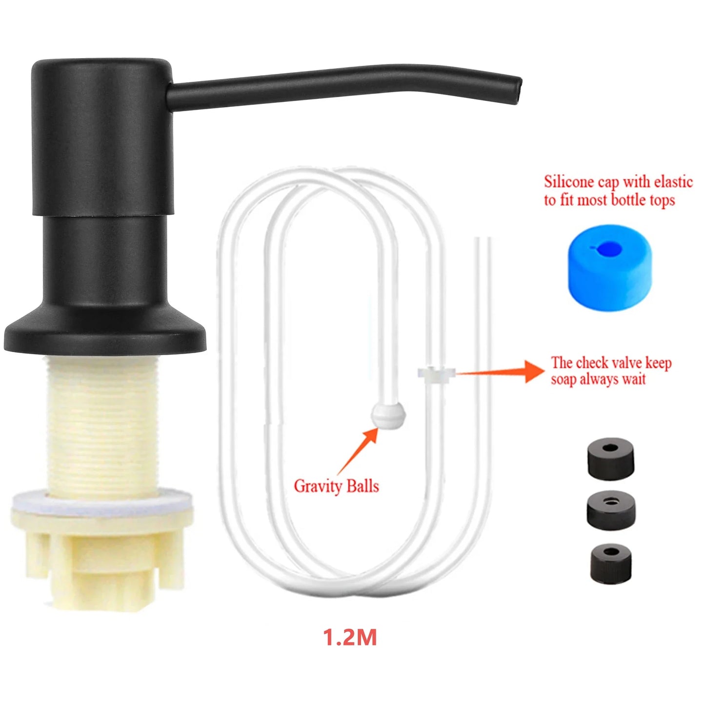 Stainless Steel Press Head Soap Dispenser for Kitchen Sink Soap Dispenser Extension Tube kit Under Sink Soap Dispenser Pump