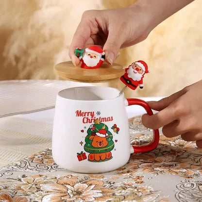 New Year Festive Christmas Xmas Theme Ceramic Mug Cup Set with Lid and Spoon Christmas Gift Box Mug Coffee Milk Tea Breakfast