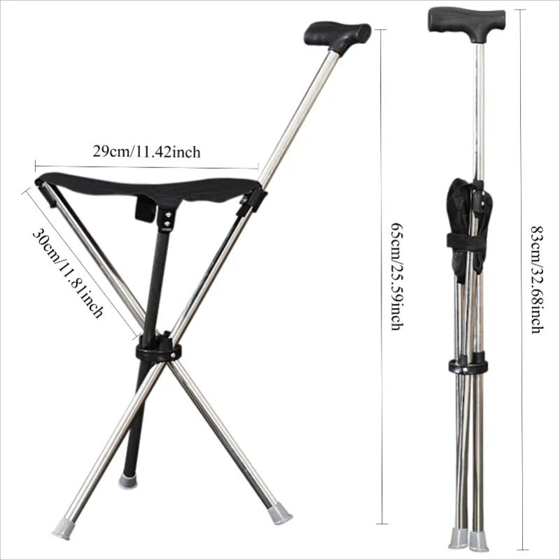 Foldable Cane Easy To Carry Seat Portable Stool Folding Chair Non Slip Handle Super Light Walking Stick For Outdoor Walking