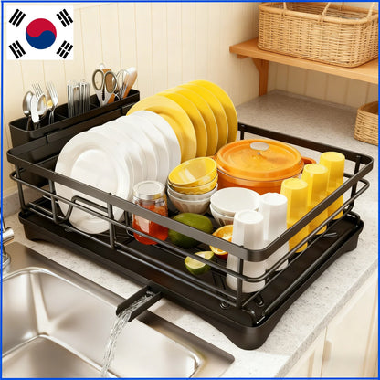 Spacious Kitchen Dish Rack with Drainboard - Rust-Resistant Countertop Drainer with Utensil Holder for Efficient Drying