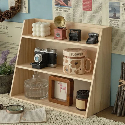 Solid Wood Cosmetics Storage Rack Multifunctional Organizer Desktop Cup Sample Storage Box Multi-layer Wooden Retro Storage Rack