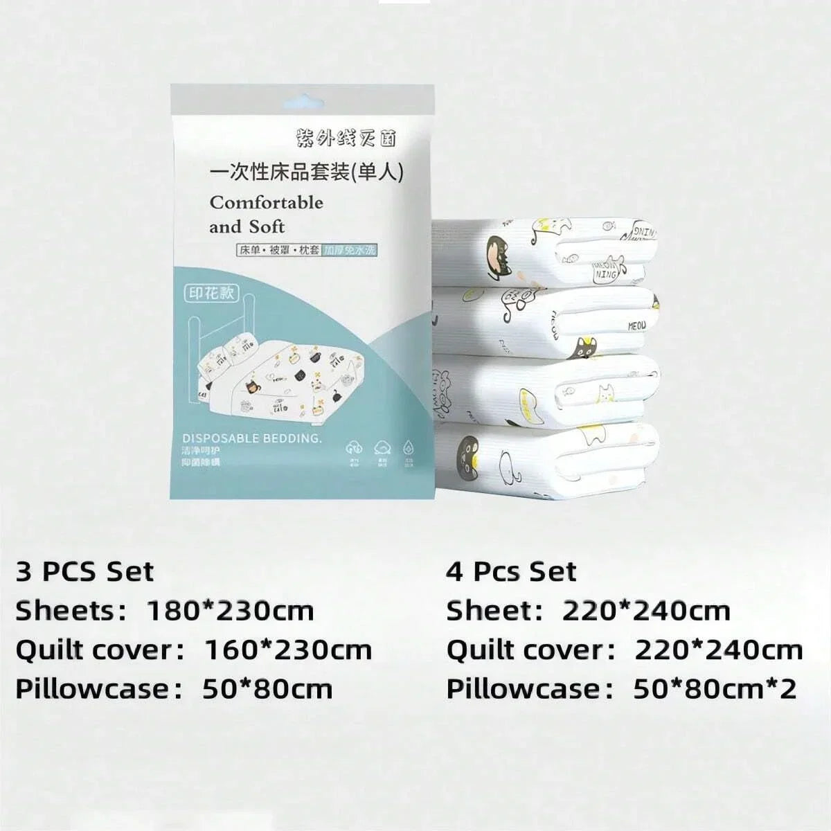 4 Pcs Disposable Bed Sheets King Size, Disposable Fitted Sheets Travel Bedding Cover for Hotel, Disposable Travel Sheet