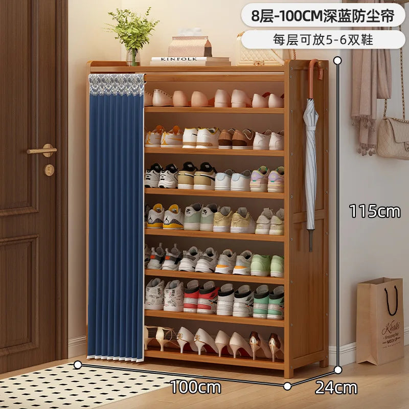 Bamboo shoe cabinet entrance door household large capacity dustproof multi-layer shoe rack rental room shoe storage rack