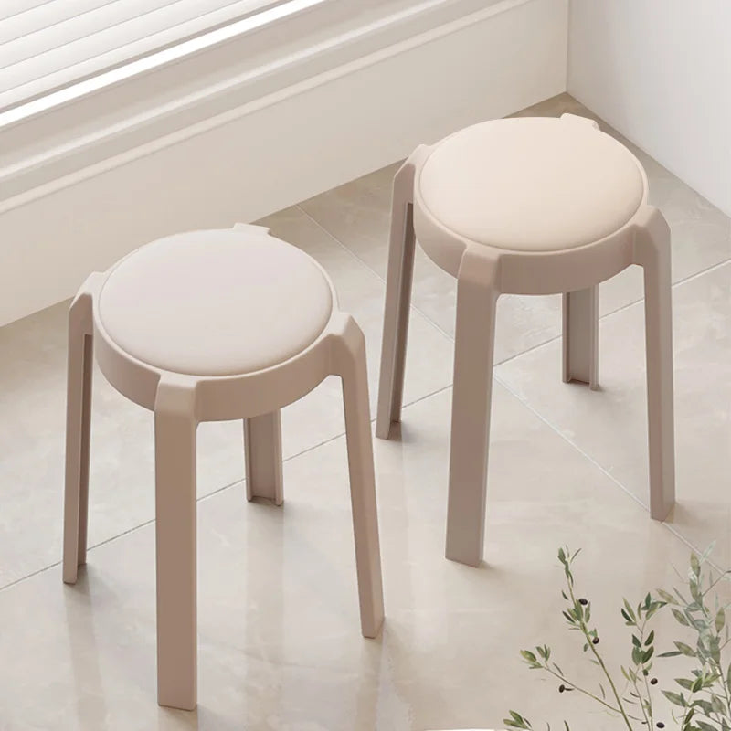 Stacking Stools,PU Leather Square Nesting Four-Legged Stool with Padded Stools Plastic Stackable Stool, Portable Breakfast