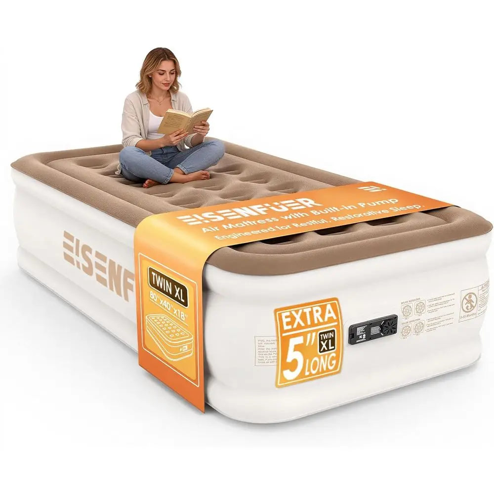 Extra Long Twin XL Inflatable Bed with Pump, Portable Air Mattress for Camping, Sleepovers, and Moving