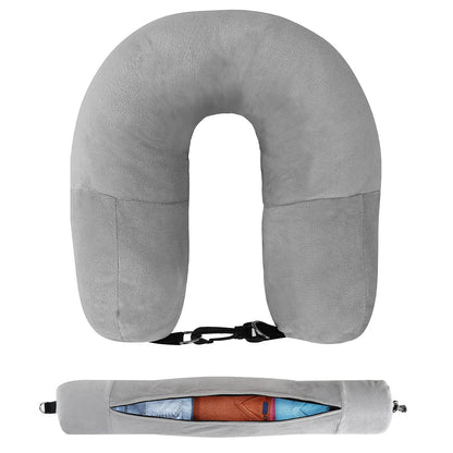 Travel Neck Pillow with Fillable Clothing U-Shaped Pillowcase, Extra Storage Bag, Velvet Neck Pillow Cover for Airplane Travel