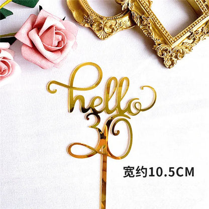 New 0-9 Number Happy Birthday Cake Topper Golden Acrylic Wedding Cake Topper Adorn For Kids Birthday Party Holiday Cake Supplies