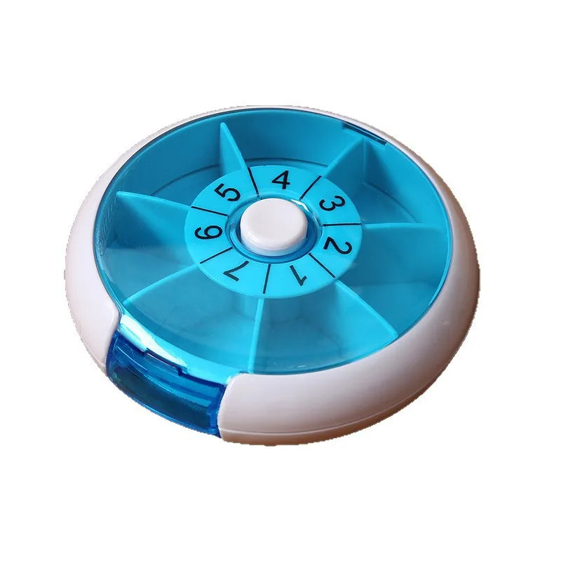 7-Day Weekly Pill Organizer - Portable Round Rotary Pill Box with 7 Compartments, Mini Medicine Case for Pills & Beads Storage