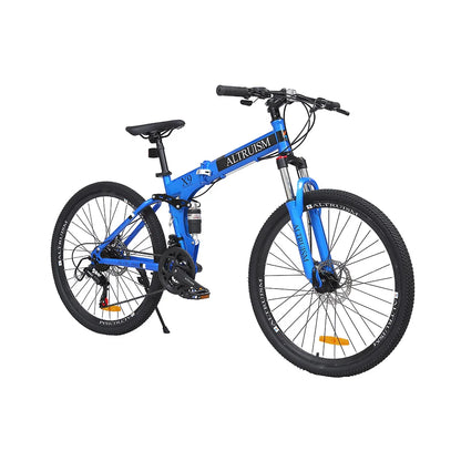 26 Inch Mountain Bike for Men & Women, 21 Speed Dual Suspension Adult Bicycle with Adjustable Disc Brake High Carbon Steel Frame