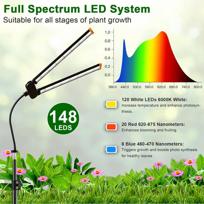 Full Spectrum LED Floor Grow Light for Indoor Plants, Dimmable with Timer, Adjustable Height 17-62", 6000K White Light