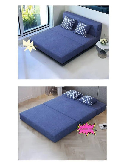 Folding sofa bed dual-purpose small apartment living room bedroom tatami rental house lazy sofa accompanying bed anti-fall pad
