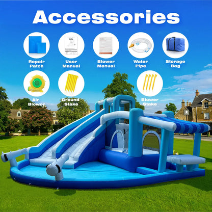 Water Slide for Adults &Kids Double Water Slides Inflatable Bounce House Water Slide Water Park, Kids Bouncy House