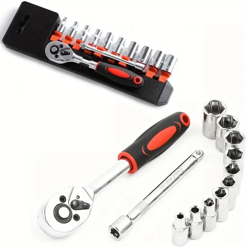12-piece Xiaofei 1/4 Auto Repair Tool Set, Complete Set of Hardware Toolbox Tools,Socket Wrench Combination