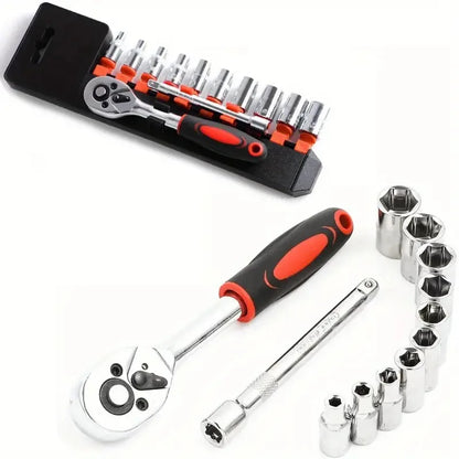 12-piece Xiaofei 1/4 Auto Repair Tool Set, Complete Set of Hardware Toolbox Tools,Socket Wrench Combination